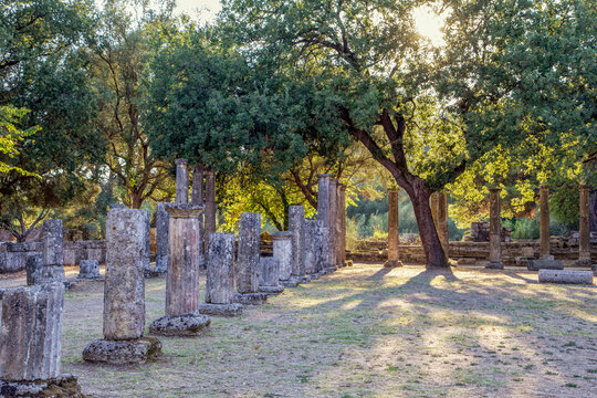 Greece, Olympia, Ruins of ancient palaestra