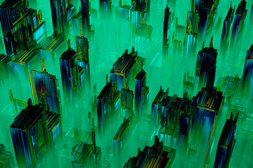 3D rendered illustration, Microchip architecture such as a CPU under the microscope