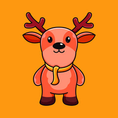 cute deer character logo design template for winter mascot
