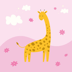 giraffe children's illustration pink