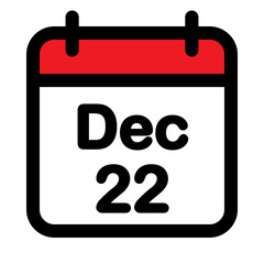 Twenty second December calendar icon