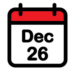 Twenty sixth December calendar icon