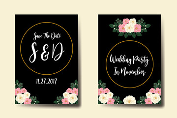 Wedding invitation frame set, floral watercolor Digital hand drawn Mini Rose Flower design Invitation Card Template