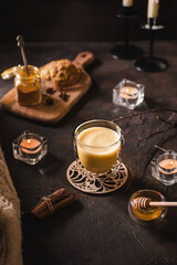 turmeric latte on a dark background