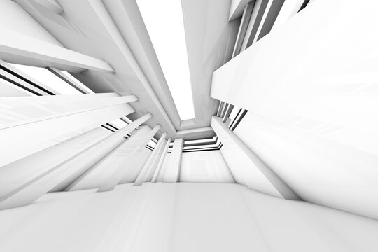 Futuristic white room, 3D Rendering