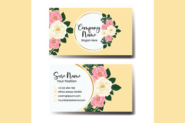 Business Card Template Mini Rose Flower .Double-sided Colors. Flat Design Vector Illustration. Stationery Design