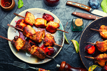 Shish kebab in plum marinade