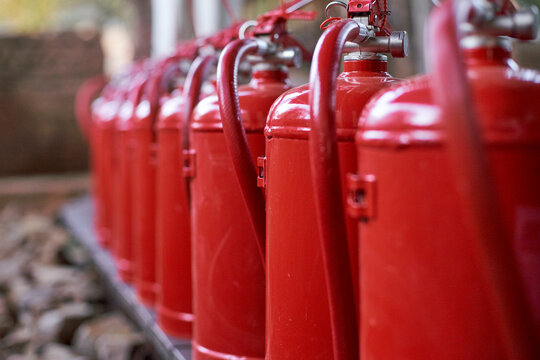 Close-up of fire extinguishers, Mpumalanga, South Africa