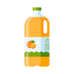 Plastic Bottle of Orange Juice. Flat Style. Citrus drink icon for logo, menu, emblem, template, stickers, prints, food package design