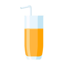 Glass of Orange Juice with Drinking Straw. Flat Style. Fresh fruit drink icon for logo, menu, emblem, template, stickers, prints, food package