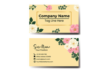 Business Card Template Mini Rose Flower .Double-sided Colors. Flat Design Vector Illustration. Stationery Design