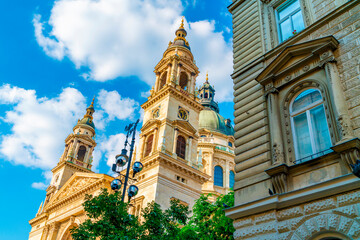 Low angle view of St. Stephen's Basilica against sky at Budapest, Hungary
