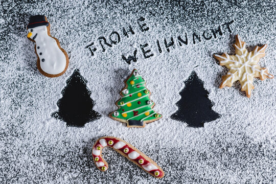 Icing sugar on black background,