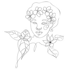 Floral line art woman portrait