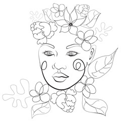 Floral line art woman portrait