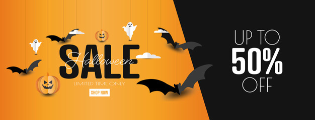 Halloween sale banner. Modern minimal design for Sales.