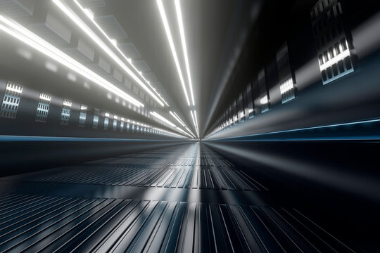 Three Dimensional Render Of Brightly Lit Corridor Of Industrial Facility