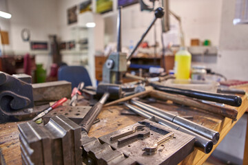 Goldsmith, different kind of tools on workbench