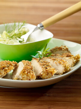 Chicken breast, hazelnut coconut breading
