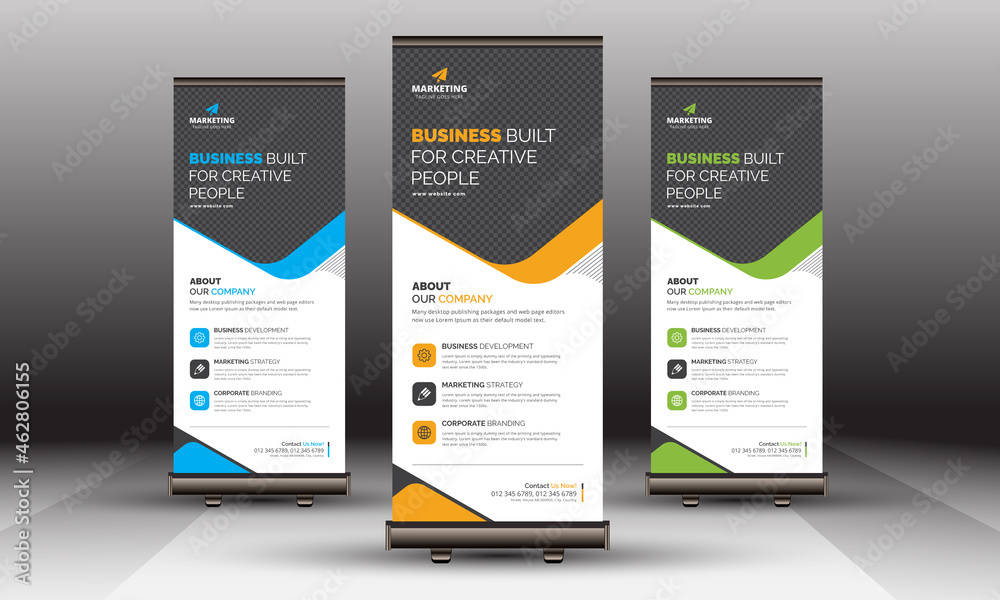 Wall mural professional unique corporate roll up banner signage standee template for multipurpose use with thre