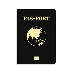 International biometric black passport isolated on white background