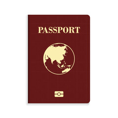 International biometric red passport isolated on white background