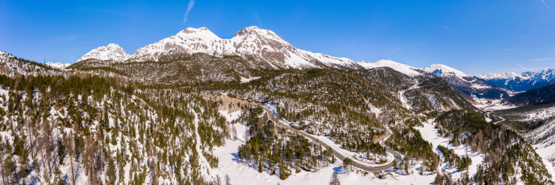 Switzerland, Val Muestair, Fuorn Pass, aerial view