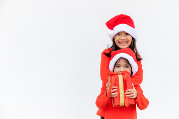 Merry Christmas. Children cheerful celebrate Christmas.  Siblings are ready to celebrate Christmas or meet new year.