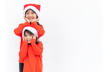 Merry Christmas. Children cheerful celebrate Christmas.  Siblings are ready to celebrate Christmas or meet new year.