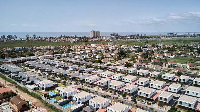 Mozambique, Maputo, Aerial view of upper class African suburb