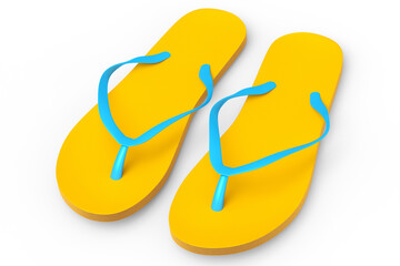 Beach orange flip-flops or sandals isolated on white background.