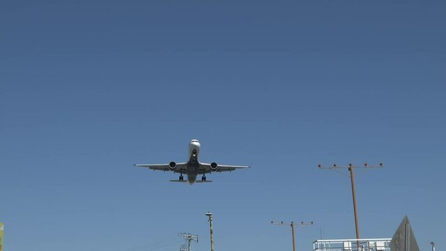 Jet airplane landing at Los Angeles International Airport