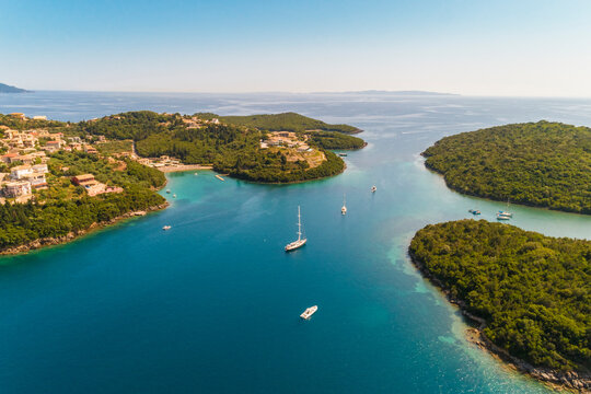 Greece, aerial view of small bay at Syvota