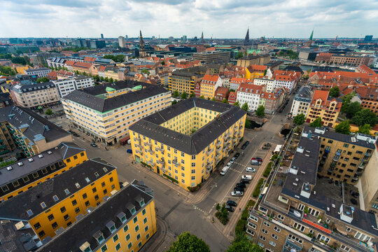 View of city center from above from Church of Our Saviour, Copenhagen, Denmark