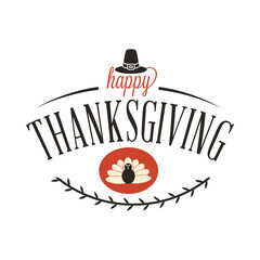 Happy Thanksgiving Greetings Typography With Hat Turkey Laurel