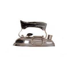 Old vintage electric iron on white background
