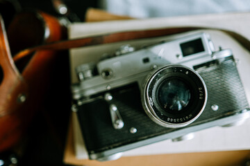 Fototapeta na wymiar Vintage old Soviet photo camera