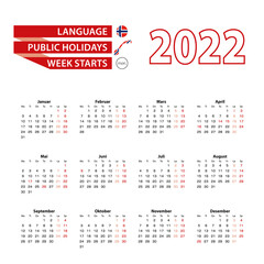 Calendar 2022 in Norwegian language with public holidays the country of Norway in year 2022.