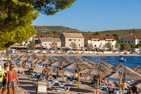 The beach in Primosten town the coast of the Adriatic Sea, Croatia