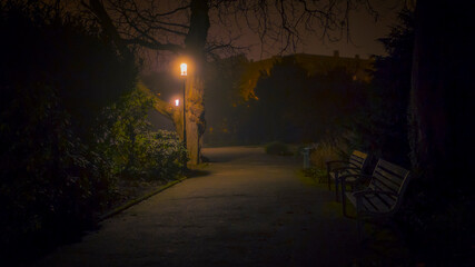 Germany, Baden-Wuerttemberg, Freiburg, park at night