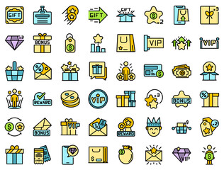 Customer loyalty program icons set outline vector. Member reward. System back