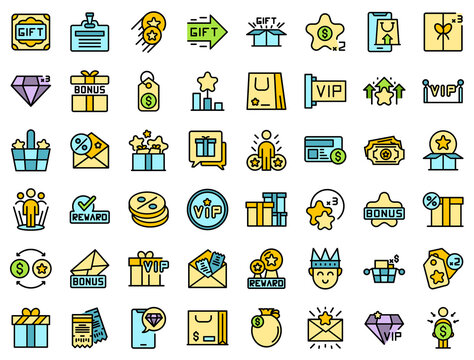 Customer loyalty program icons set outline vector. Member reward. System back