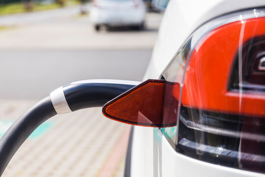 Charging of an electric car, close-up