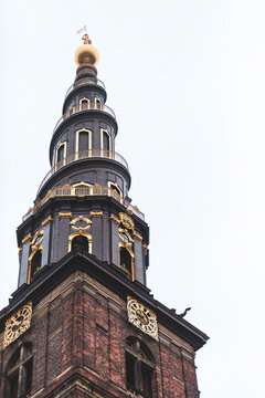 Denmark, Copenhagen, Low angle view of spire of&Ocirc;&oslash;&Omega;Church of Our Saviour