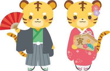 絵馬とセンスを持つトラ　寅　干支