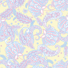 Paisley Floral oriental ethnic Pattern. Seamless Vector Ornament. Ornamental motifs of the Indian fabric patterns