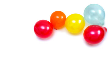 colorful balloons isolated on white, top view, flat lay