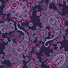 Seamless Paisley pattern in indian batik style. Floral vector illustration