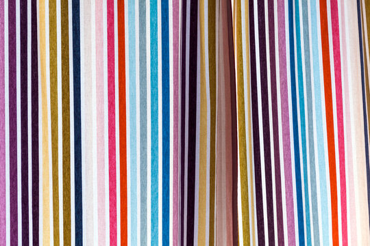 France, Close-up of colorful striped curtain