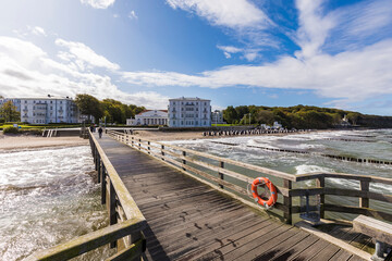 Germany, Mecklenburg-West Pomerania, Heiligendamm, Wooden pier on Baltic sea